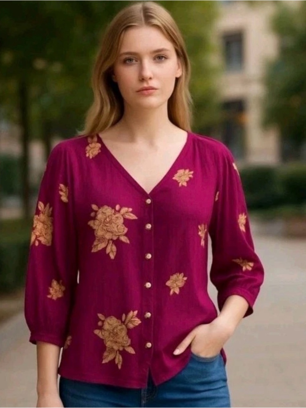 ✨NWT Figueroa & Flower Embroidered Blouse